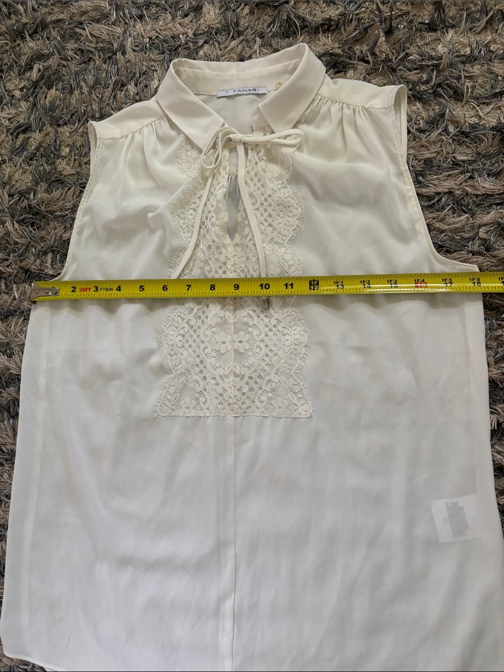 T Tahari Ivory Lace-Front Tie-Neck Sleeveless Camisole Size S - Picture 3 of 9